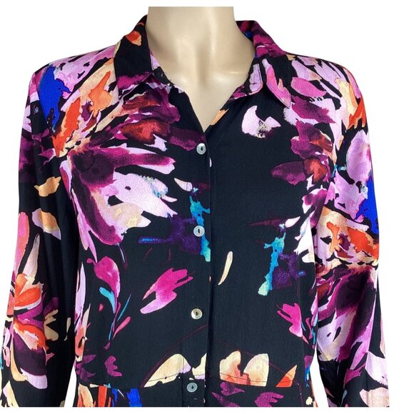 Habitat Top Size Small Vibrant Floral Multi-Color‎ Button-Down Blouse - Picture 4 of 6